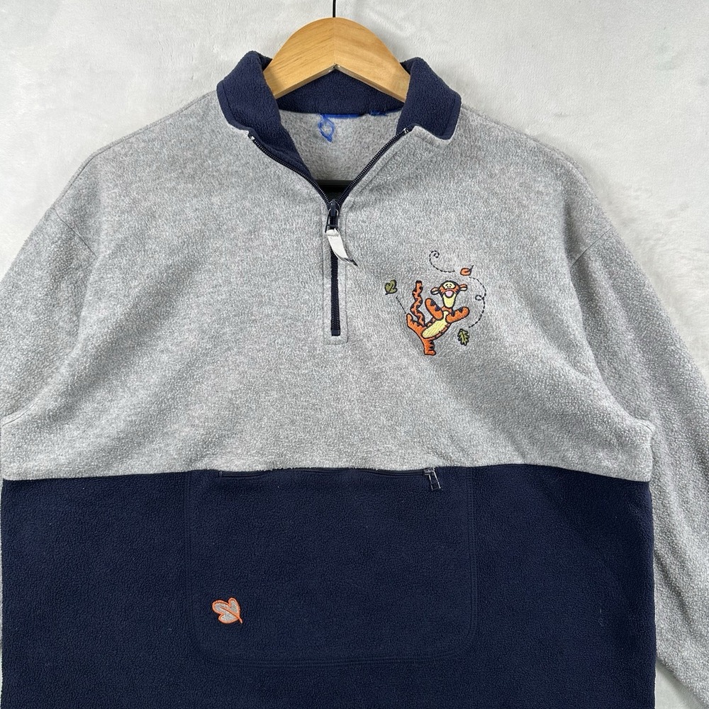 Vintage Winnie The Pooh Tigger Fleece Jacket Mens L Blue Gray Fall Winter 90s